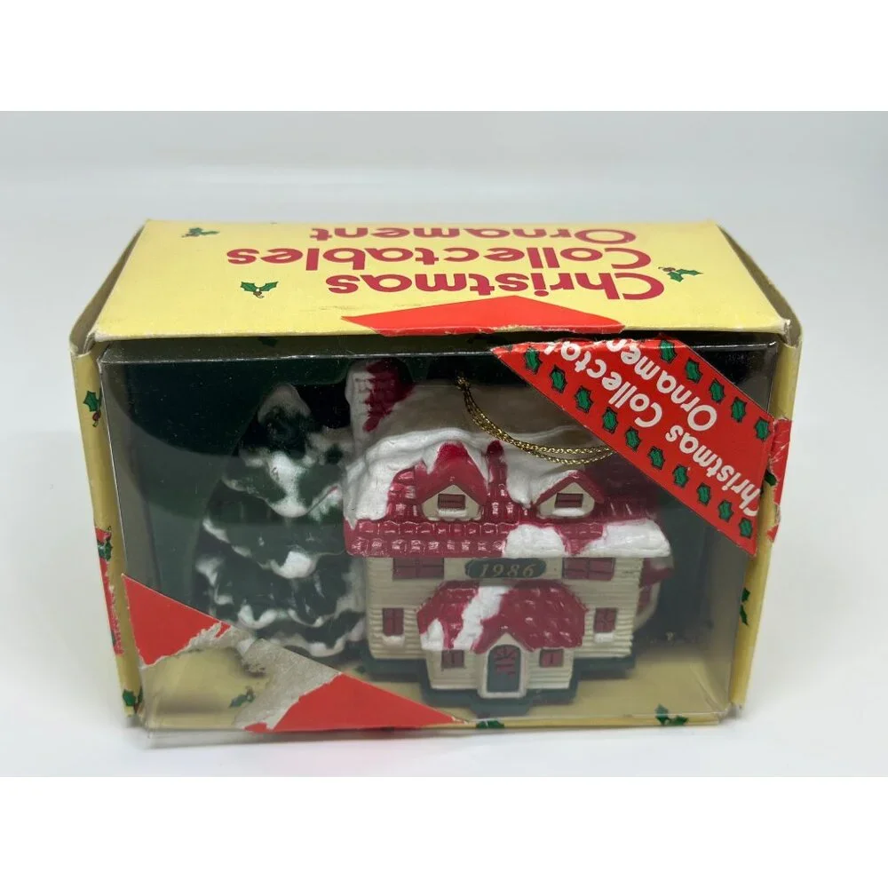 VTG 1986 Rex Lee New Home‎ Snowy Christmas Home Decor Ornament Miniature Holiday